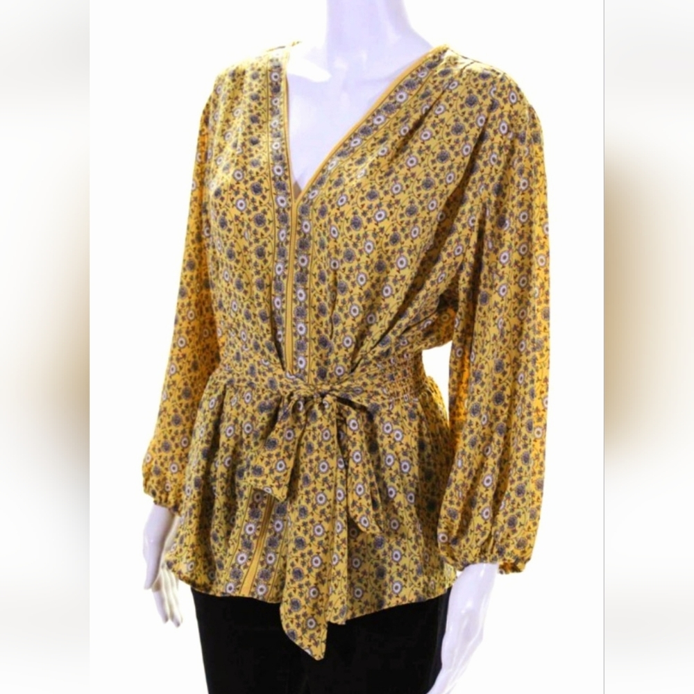 Max Studio yellow floral peasant shirt size small